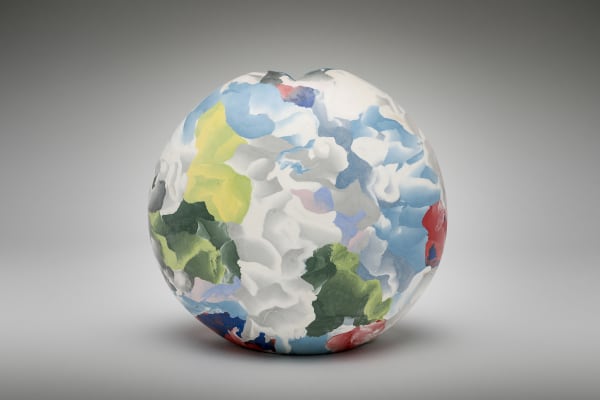 Summer Garden round porcelain form Coloured porcelain and silver Kintsugi 16cms x 6.5cms Judy McKenzie