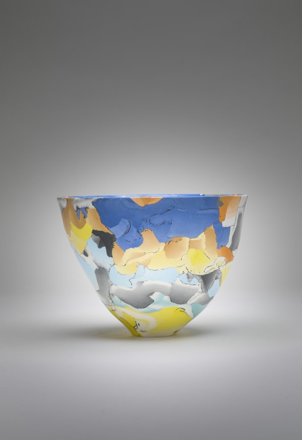 Beach Sunset Porcelain Nerikomi bowl Coloured porcelain with silver Kintsugi 14.5cms x 11 cms Judy McKenzie