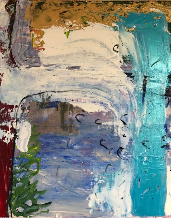 Ocean at the River's Mouth, 2022 Acrylic, linen, charcoal, oil pastel on linen 60 x 50cm Jane Wheeler