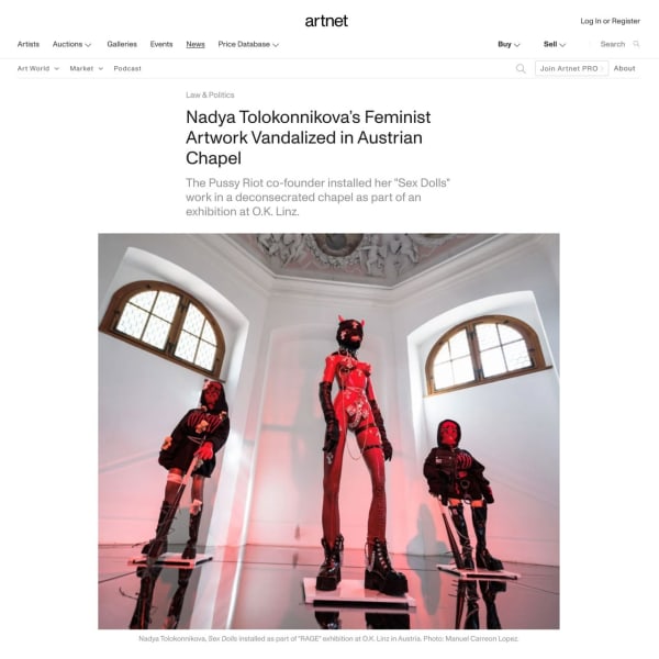 Nadya Tolokonnikova, Sex Dolls installed as part of "RAGE" exhibition at O.K. Linz in Austria. Photo: Manuel Carreon Lopez