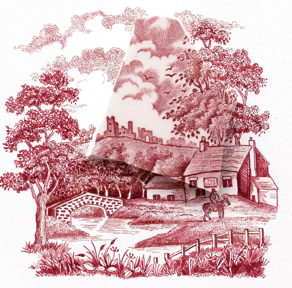 María Osandón Recart ceramic and red ink fine drawing country scene purchase at Gilman Contemporary