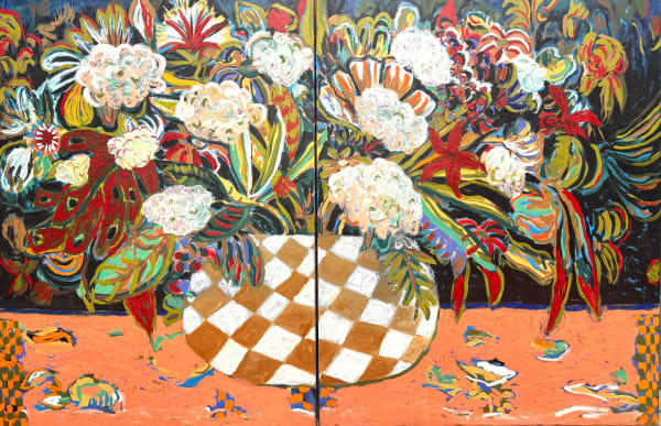 Thai Mainhard neo expressionism bold florals oil on canvas