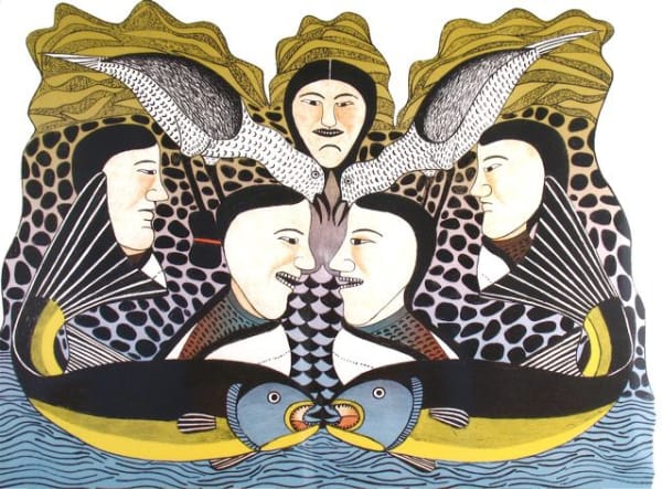 Kenojuak Ashevak, WOMEN SPEAK OF SPRING FISHING, 1991