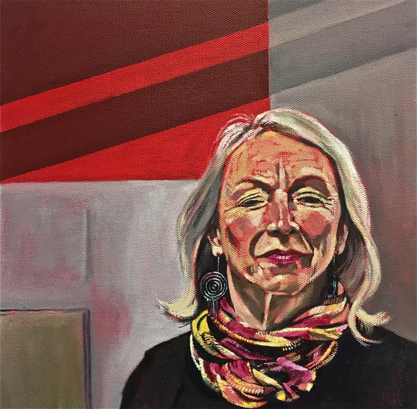 Self Portrait with Shadows and Pink Scarf