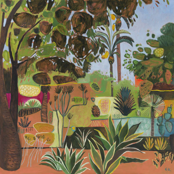 Majorelle Garden Marrakech with Cacti palms and Agave