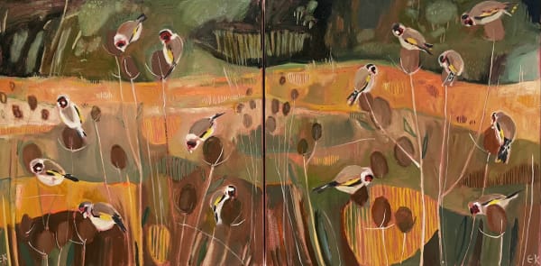 Goldfinches, birds, hedgerows