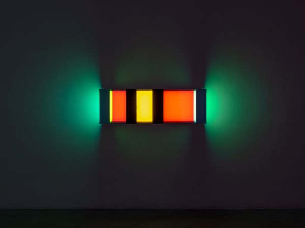 Phillip K. Smith III Irregular 1, 2018 Aluminum, glass, LED lighting, electronic components, unique color choreography 19 1/4 x 60 x 15 in
