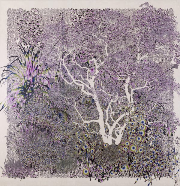 Andy Millner Floating World (Tree of the Holly Hocks), 2022 Pigment ink drawing on mulberry paper 82 x 78 in