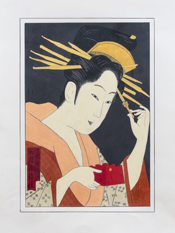 RICHARD CARTER Courtesan I, after Eisho, 2024 Mixed media on Arches paper 24 x 18 in