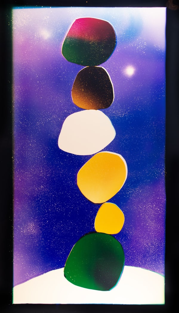 Liz Nielsen Winter Stone Stack, 2024 Analog Chromogenic Light Painting, on Fujiflex 88 3/4 x 49 3/4 in 225.4 x 126.4 cm