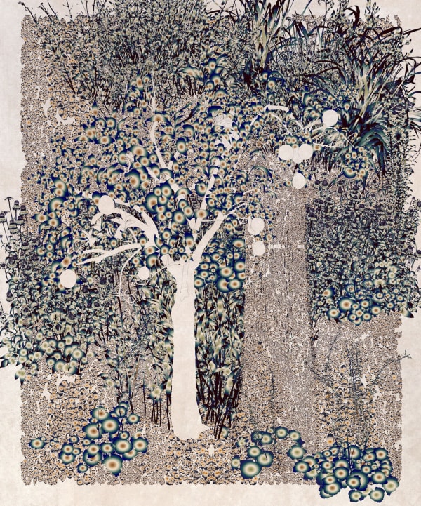 Andy Millner Floating World (Waterfall Tree), 2025 Pigment ink drawing on mulberry paper 40 x 32 1/2 in 101.6 x 82.5 cm