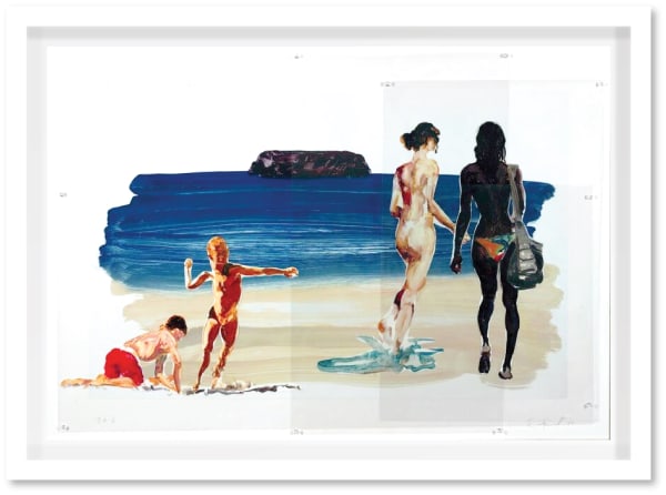 Eric Fischl Untitled (Girls Walking Boy Throwing Stone), 2017 Sublimation on Mylar with Pins and Digital Pigment, Print on Paper, Mounted to Acid-free Board 34 1/2 x 48 1/2 in 87.6 x 123.2 cm Edition of 9 plus 1 AP, 1 TP
