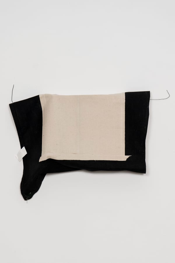 Eugenio Espinoza Warning, 2022 Signed and dated 2022 verso Acrylic on drop cloth, wood 49 x 74 cm