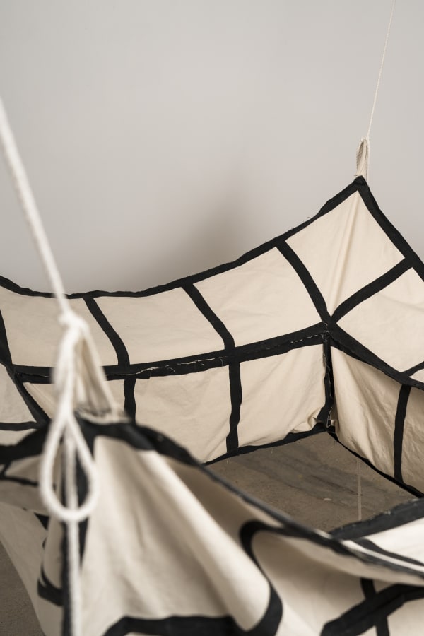 Eugenio Espinoza 12 Cocos, 1971 - 2023 Acrylic on canvas, 12 dried coconuts, rope 150 x 150 cm