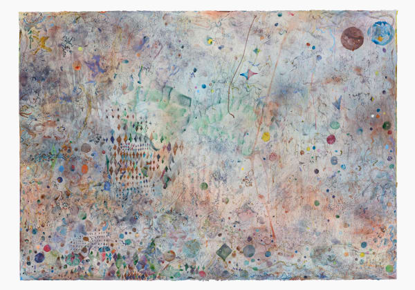 集団意識, 2021 紙に水彩、インク、水彩、アクリル、油彩、 エナメル H113 × W160 cm H44.4 × W62.9 in. 梅津 庸一