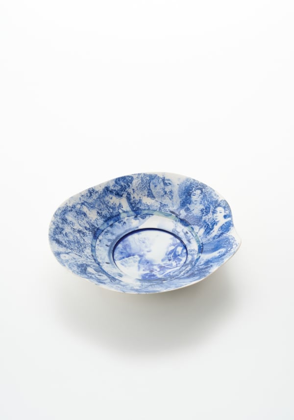 blue on blue 4, 2023 Porcelain, glaze H6 × W24.5 × D23 cm H2.3 × W9.6 × D9 in. Yuki Tawada +Fuku Fukumoto