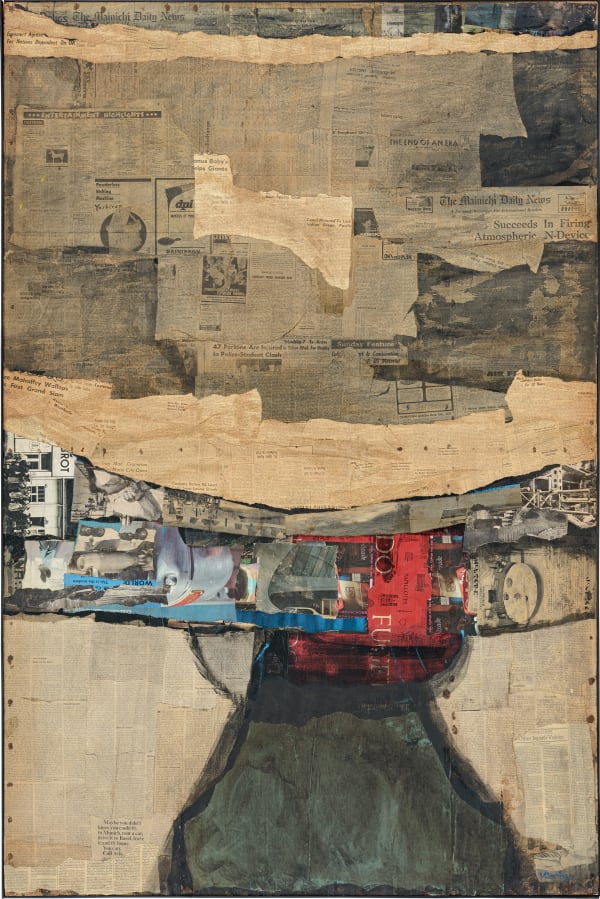 作品64-III/ Work64-III, 1964 Newspaper, magazine, oil on plywood H183 × W123 cm H72 × W48.4 in. Kimiyo Mishima