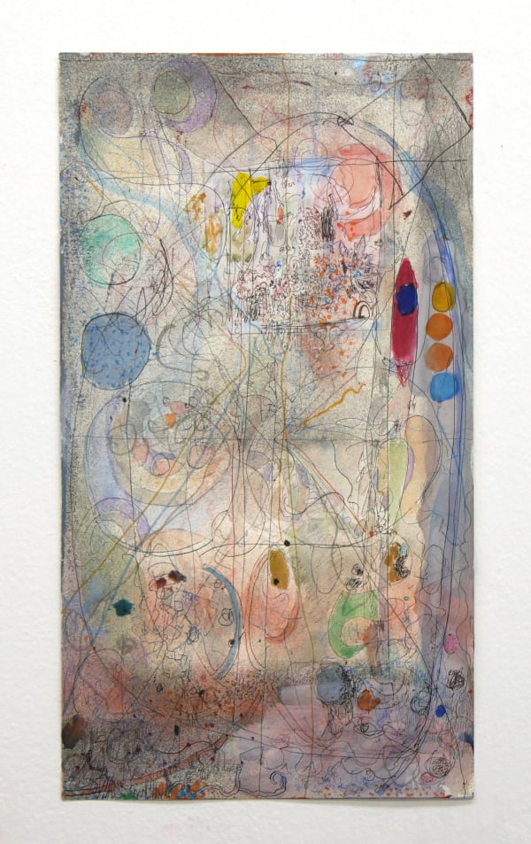 粉塵と象徴, 2018 紙、インク、水彩、アクリル、油彩 H37.7 × W20.9 cm H14.8 × W8.2 in. 梅津 庸一