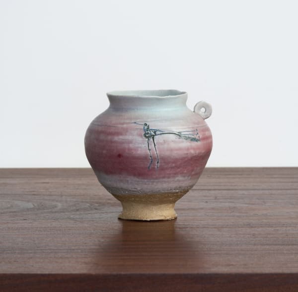 Small Jar with Bird Illustration Ceramic H10.3 × W10.6 × D10.3 cm H4 × W4.1 × D4 in. Shin Fujihira
