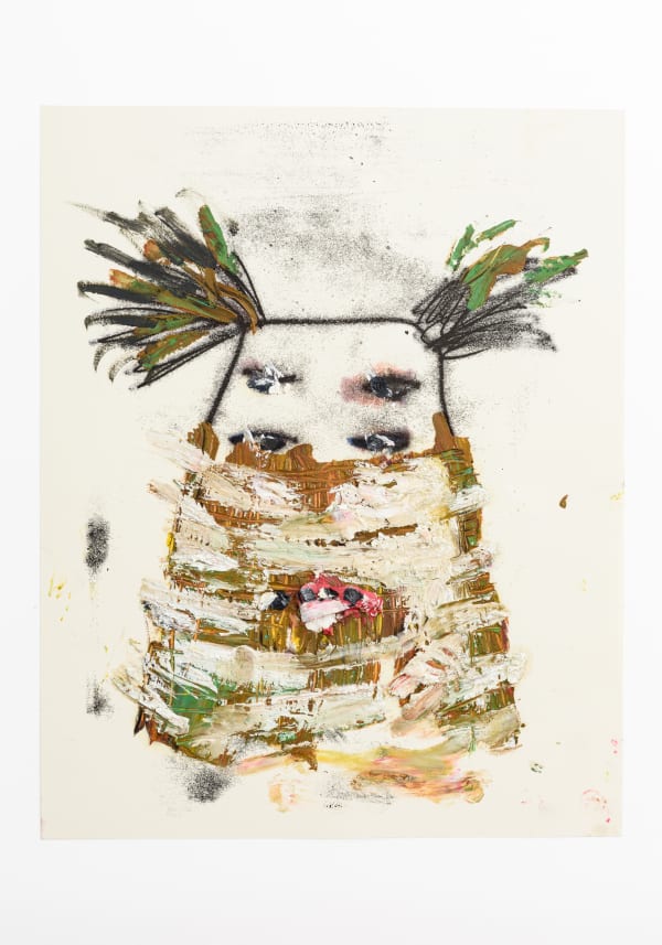 Straw Mask, 2021 紙にインク、オイルバー H41.5 × W35.5 cm H16.3 × W13.9 in. シルヴィ・オーヴレ