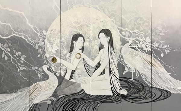 Fong Pong Yuet Heart's Reflection 映心, 2022, Mineral Pigment, Mixed Media on paper, 150 x 240 cm
