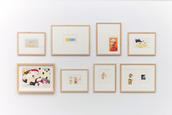 Installation view of NH DePass' exhibition at Sibyl Gallery titled Squiggle. The exhibition consists of roughly 40 framed drawings and one sculpture.