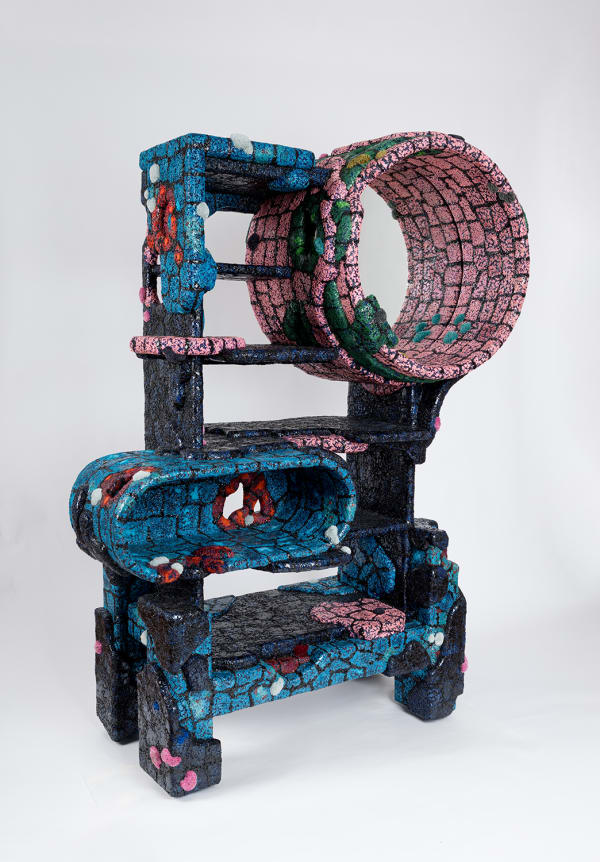 Jack Craig Trappist 1, 2024 Molded carpet, wood, mirrored glass. 77 x 60 x 25 inches