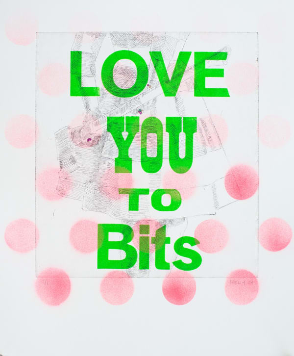 Kelly Reemtsen Hidden Agenda 12, 2024 Etching, gouache, color pencil, lacquer, glitter, letterpress 16 x 14 inches