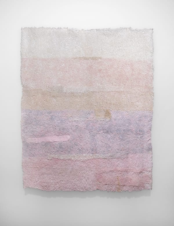 Neha Vedpathak Lacuna, 2024 Hand plucked Japanese handmade paper, acrylic paint, thread 72 x 59 inches