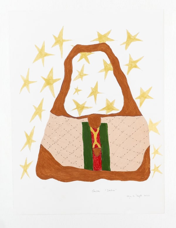 Mary-Ann Monforton Gucci Jackie, 2022 Pencil, paste, paint, marker on paper 24 x 18 inches