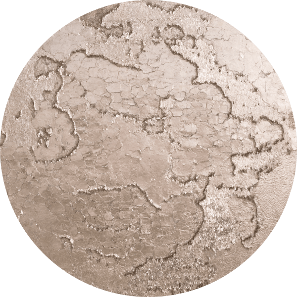 Large round painting with thick metallic texture.