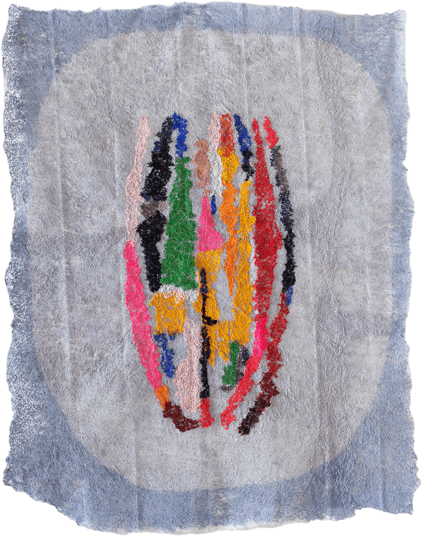 Neha Vedpathak Sex, 2022 Hand plucked Japanese paper, acrylic paint, thread 63 x 49 inches