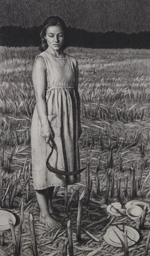 Robert Schefman Banquet, 2024 Charcoal on paper 47 x 30.5 inches