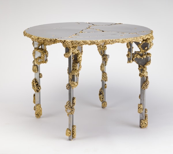 Jack Craig Dripped Bronze Tectonic Table, 2024 Steel and bronze 29.25 x 39 x 39 inches