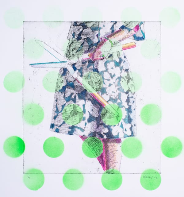 Kelly Reemtsen Shear Bliss 1, 2023 Unique etching, gouache, color pencil, lacquer 16 x 14 inches