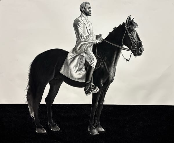 Tylonn J. Sawyer Black Man on a Horse: Bayard, 2024 Charcoal, pastel, and glitter on paper 72 X 88.5 inches