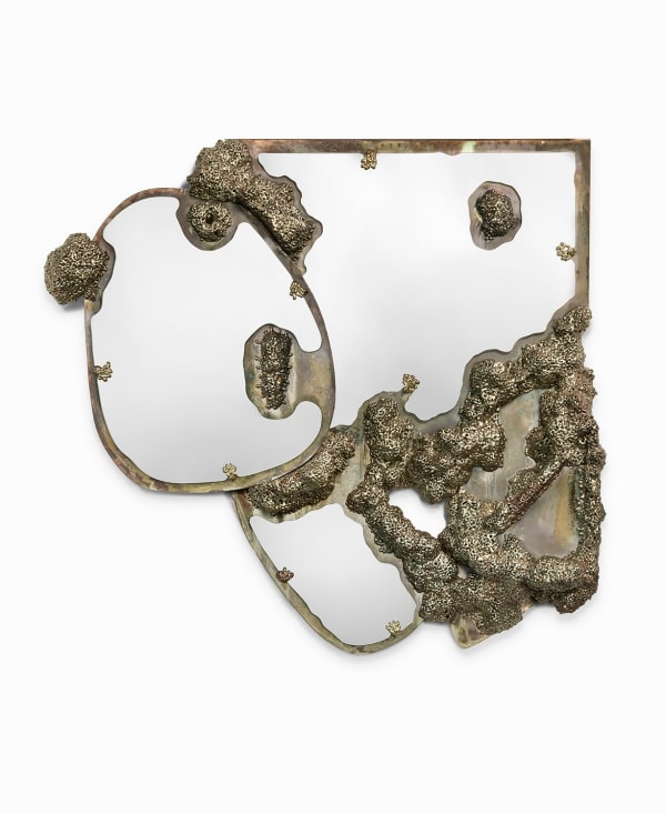 Jack Craig Wall Mirror No. 2, 2024 Nickel Silver, patinaed stainless steel, mirrored glass 31 x 38 x 7 inches