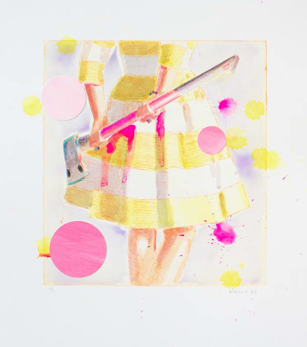 Kelly Reemtsen Hidden Agenda 11, 2024 Unique etching, gouache, color pencil, lacquer, glitter 16 x 14 inches