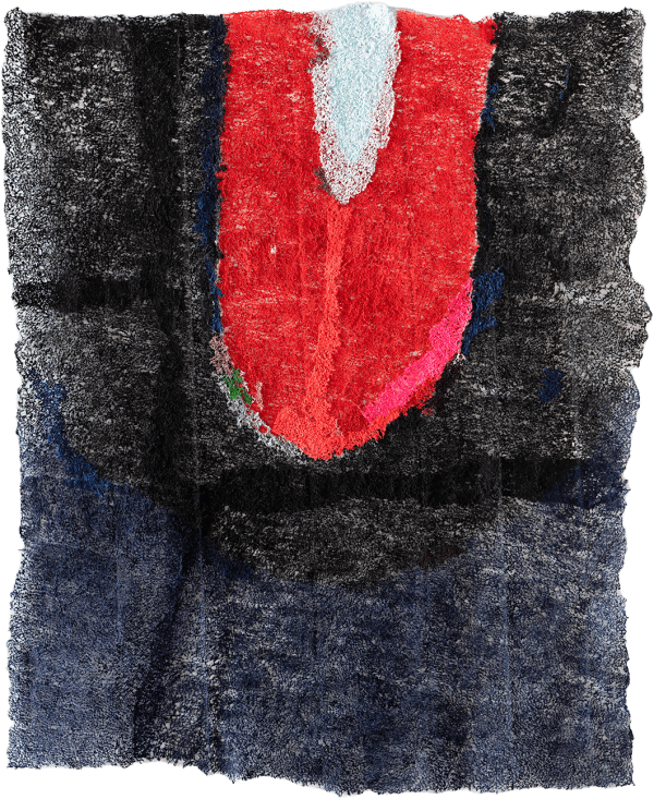 Neha Vedpathak Illuminance, Radiance, Immanence, 2022 Hand plucked Japanese paper, acrylic paint, thread 62 x 49 inches