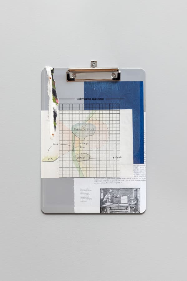 Feuillage. 2023. Document-holder, cyanotype, watercolour, documents. 31,5 x 22,5 cm. (Ph. Romain Darnaud; Court. l'artiste et lilia ben salah gallerv).