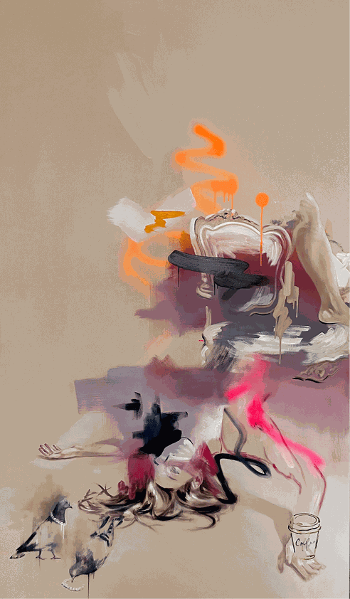 Posh Pigeons, 2021 Oil on Canvas 180 x 105cm