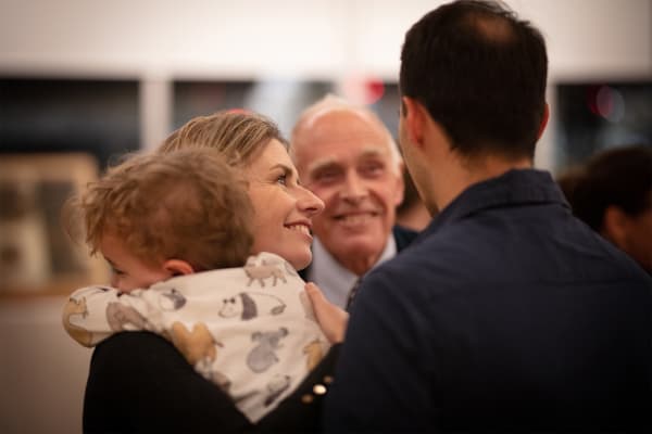 Richard Wentworth smiling with Tim Shaw, Niamh, Hospital Rooms