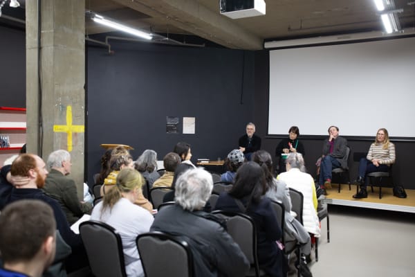 Installation view, Transfer: Korean and British Abstract Painting and the Digital Document (2023) at Korean Cultural Centre UK. Courtesy the...