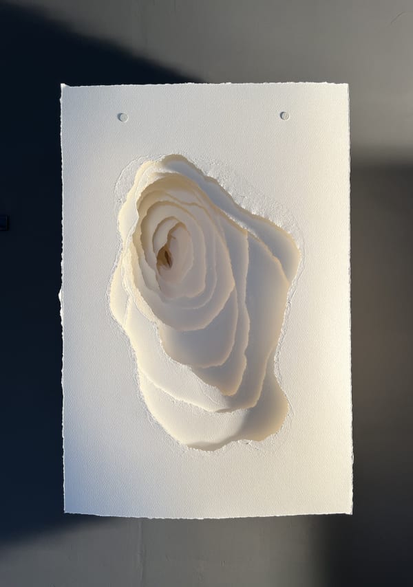 2022-079 Terforation Papier 200 g, gerissen, Halterung aus Metall und Kunststoff paper 200 g, torn, holder made of metal and plastic 59 x 39 x 21 cm copyright by the artist Angela Glajcar photo by Angela Glajcar courtesy of bechter kastowsky galerie