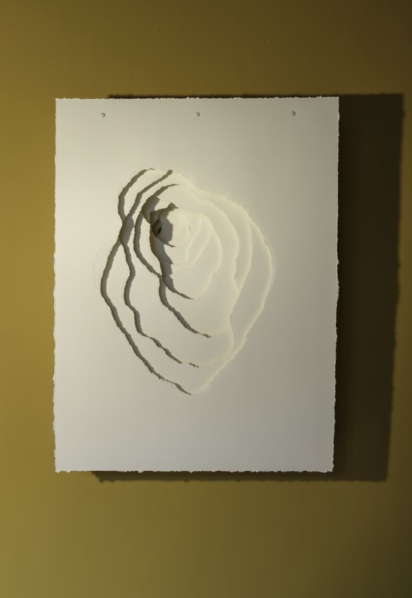 2023-026 Terforation Papier 400 g, gerissen, Halterung aus Metall und Kunststoff paper 400 g, torn, holder made of metal and plastic 158 x 120 x 28 cm copyright by the artist Angela Glajcar photo by Angela Glajcar courtesy of bechter kastowsky galerie