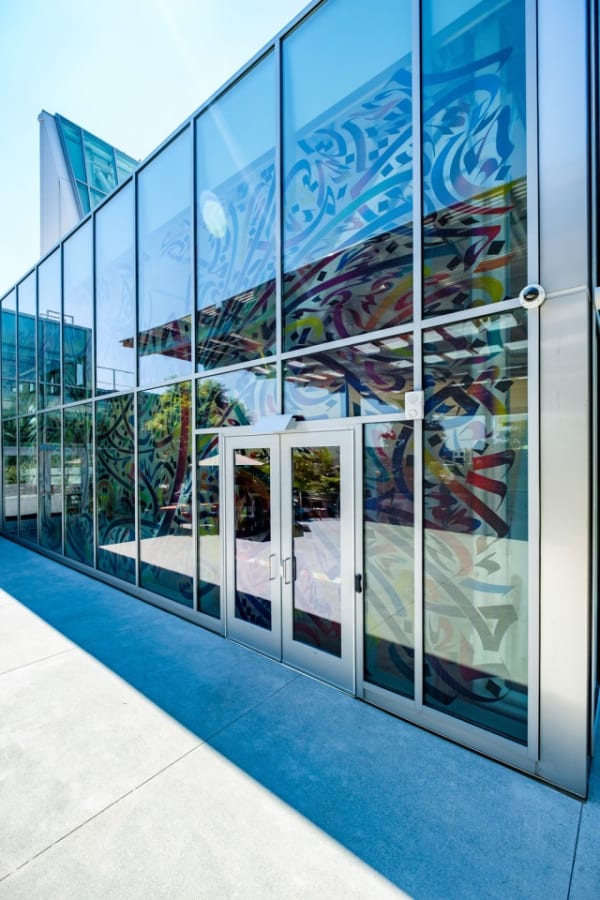 FACEBOOK AIR Program ‘AWJ’ Window mural designs for Facebook Artist in Residence Program, Facebook’s on-site art initiative. Facebook Menlo Park Headquarters, Palo Alto, California – 2018