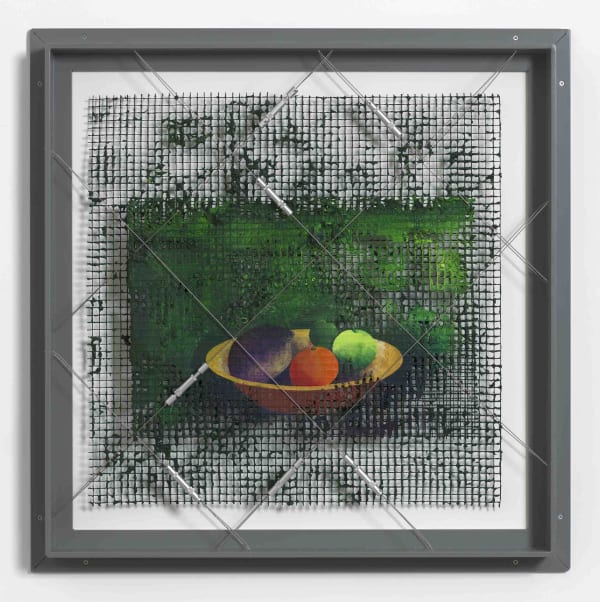 William Tillyer A Bowl of Fruit on My Front Lawn - The Mulgrave Tensile Wire Works, 2021 Acrylic on wire mesh with wire and tensioners