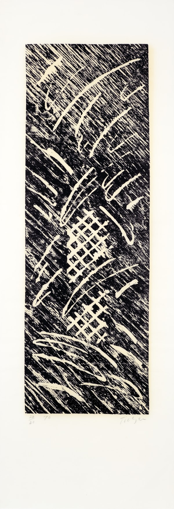 William Tillyer Vase - Providence Suite, 1976 Signed in pencil lower right, dated lower left (recto) Linocut on paper Linocut and printed collage relief Paper size: 125 x 43 cms (49 1/4 x 17 ins) Image size: 91 x 30.5 cms (35 3/4 x 12 ins) EDITION 40 PROOFS TP 1 PP 1 PRINTER Providence Editions PUBLISHED BY Bernard Jacobson Ltd., London