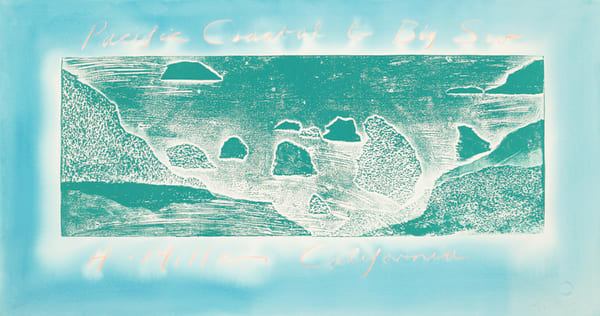 William Tillyer Pacific Coastal to Big Sur - The American Suite, 1985 Signed in pencil lower right (recto) Relief print from a collage matrix with added hand colouring and text on paper Paper size: 56.5 x 105.5 cms (22 1/4 x 41 1/2 ins) EDITION 4 PRINTER Homer Frankland Editions PUBLISHED BY Bernard Jacobson Ltd., London