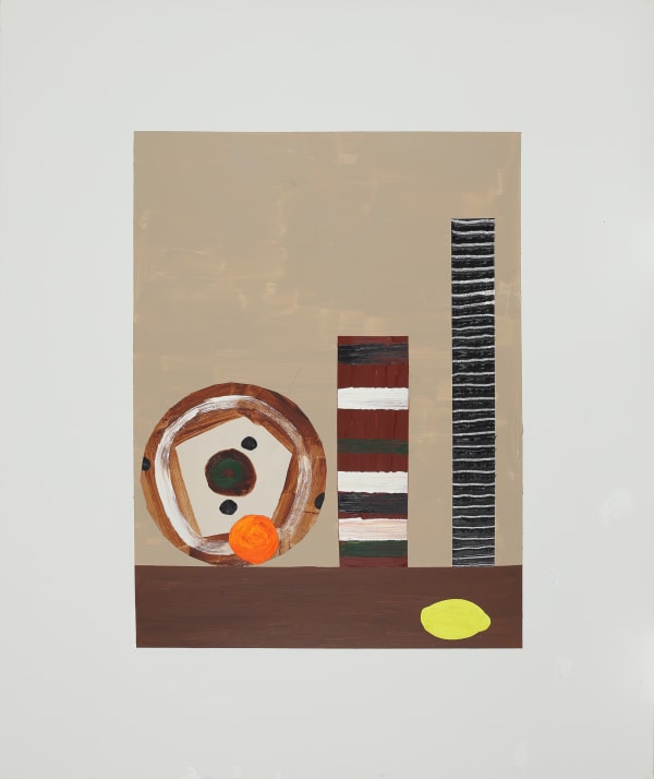 Bruce McLean Untitled , 2023 Acrylic and collage on canvas 120 x 100 cms (47 1/4 x 39 3/8 ins)